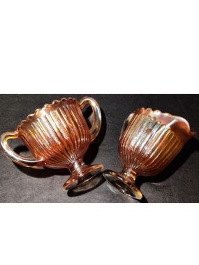 Vintage Carnival Glass Marigold Creamer and open Sugar Bowl Set